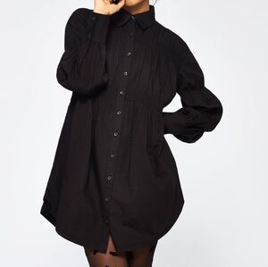 Incantation Cotton Blend Smocked Mini Shirt Dress